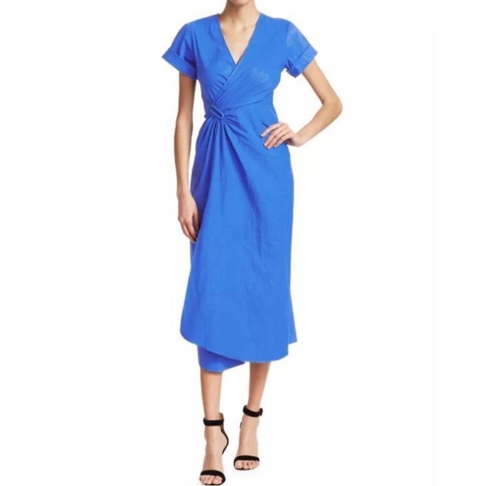 A.L.C. Edie faux wrap linen blend midi dress in cobalt blue Size: 4 - Picture 1 of 8